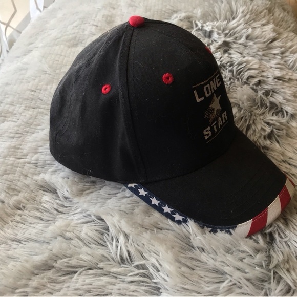 Lone Star Baseball Cap Black With Patriotic Piping White Logo Adjustable NWOT - Picture 9 of 10